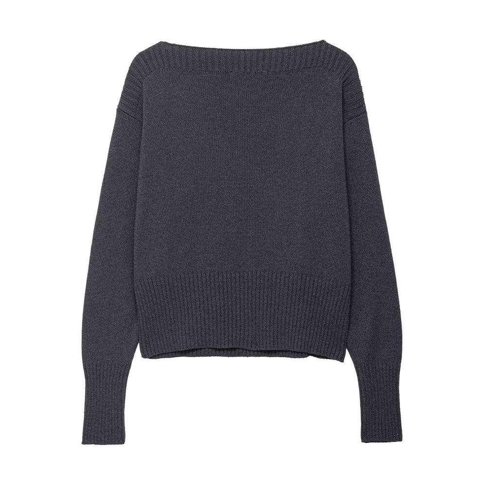 Damen eleganter Oversized-Strickpullover mit weitem Rundhalsausschnitt R&B
