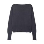 Damen eleganter Oversized-Strickpullover mit weitem Rundhalsausschnitt R&B