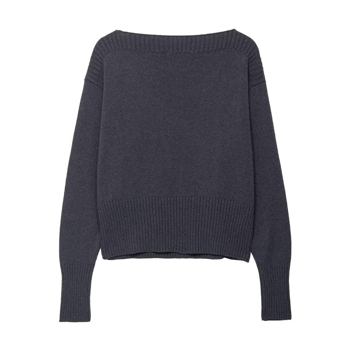 Damen eleganter Oversized-Strickpullover mit weitem Rundhalsausschnitt R&B