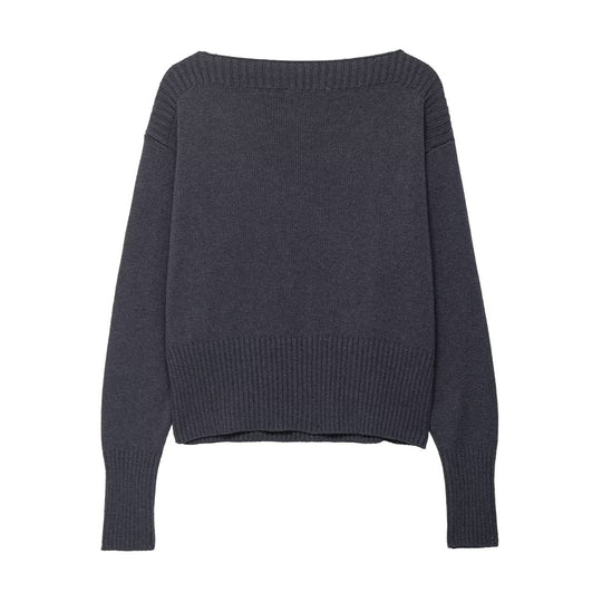 Damen eleganter Oversized-Strickpullover mit weitem Rundhalsausschnitt R&B