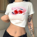 Damen Crop-T-Shirt mit fröhlichem Kirschmotiv und kurzem Schnitt R&B