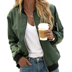 Damen nan leichte Bomberjacke mit Reißverschluss, Rippbündchen und Ärmel-Tasche R&B