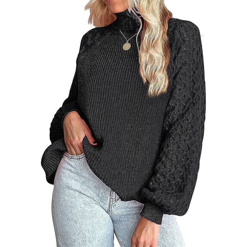Damen Strickpullover mit rollkragen und strukturierten Ärmeln R&B