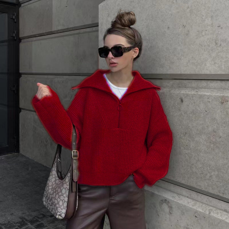 R&B | Rippstrickpullover mit Reißverschluss Weich und Warm Lässig Schick