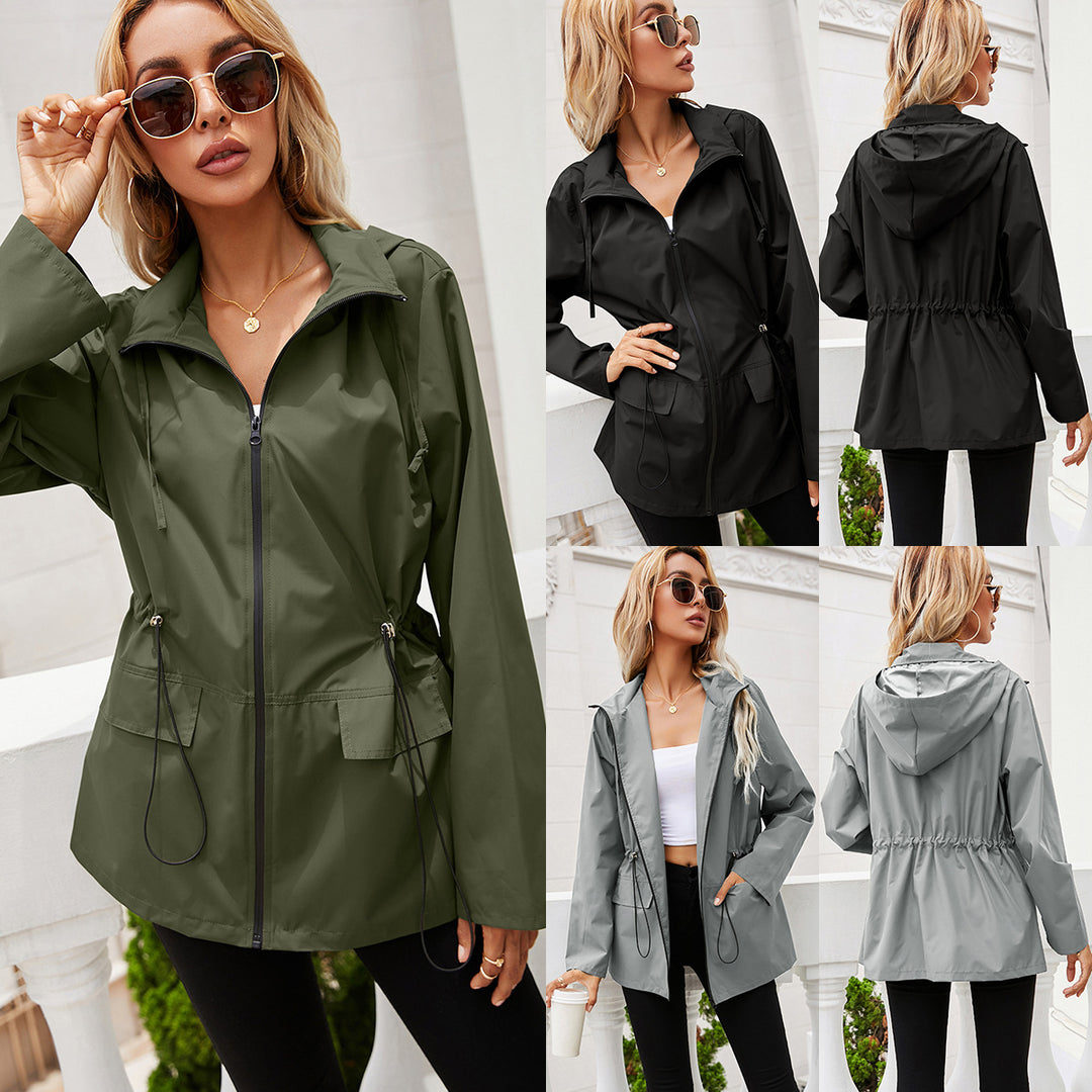 Damen leichte Regenjacke mit Kapuze und verstellbarem Bund R&B