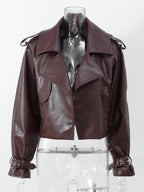 Damen Kunstlederjacke im cropped Stil mit modernen Details und praktischen Taschen R&B