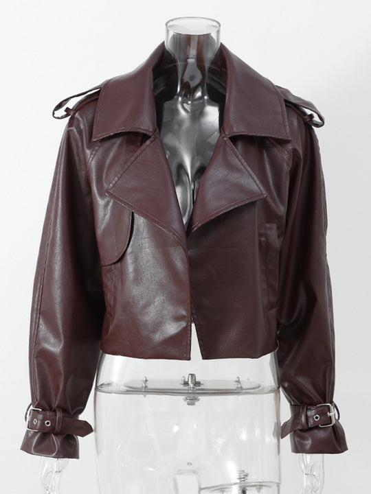 Damen Kunstlederjacke im cropped Stil mit modernen Details und praktischen Taschen R&B