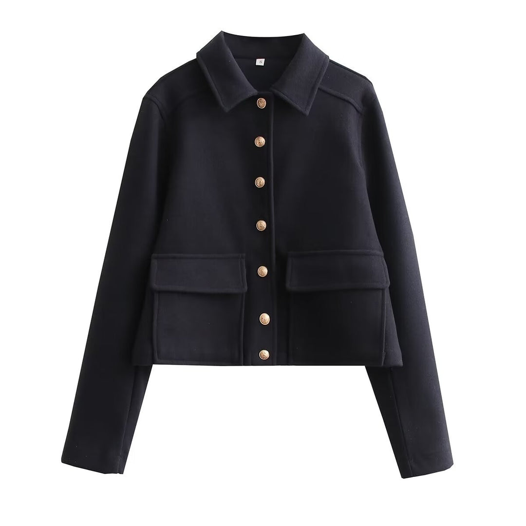 Damen modische Kurzjacke aus strukturiertem Wollmaterial mit praktischen Pattentaschen R&B