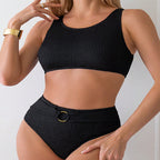 Damen Hochgeschnittener Bikini mit elastischem Bund und modischem Riemen R&B