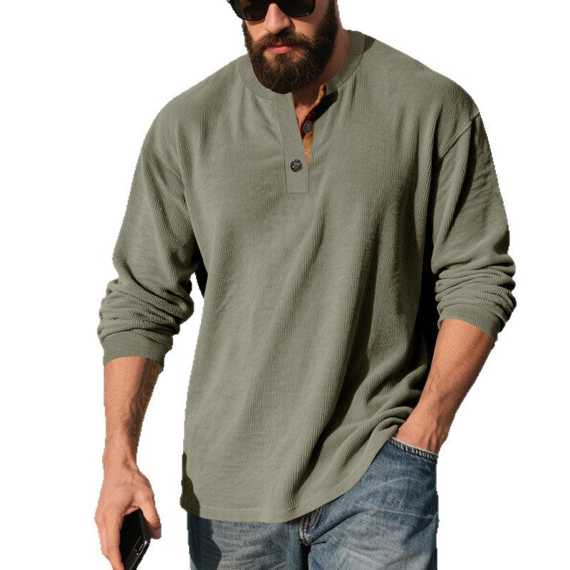Herren Langarm-Henley-Shirt mit strukturiertem Material und modischen Knopfdetails R&B