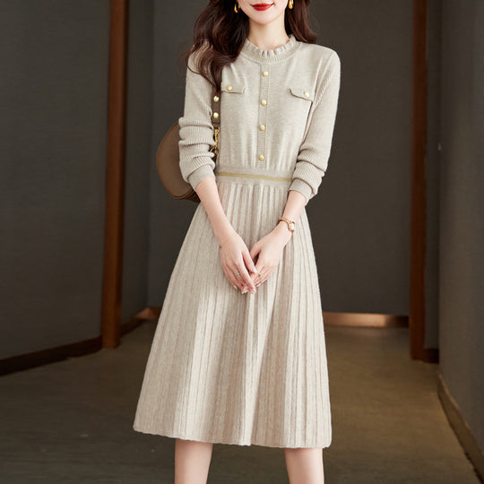 Damen Strickkleid mit eleganter Rückenansicht und hochgeschlossenem Kragen R&B
