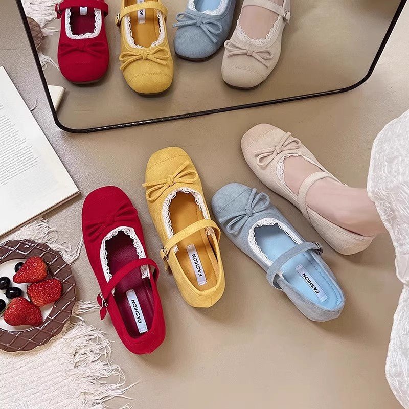 Damen Ballerinas mit eleganter Schnalle und zarter Spitzenborte R&B