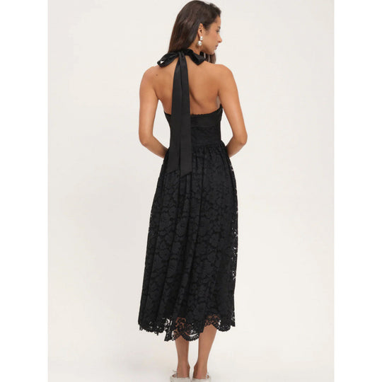 Damen luftiges Sommerkleid mit romantischem Spitzenoberteil und elastischem Taillenbund R&B