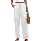 Damen Sommerliche Leinenhose mit elastischem Bund und praktischen Tasche R&B