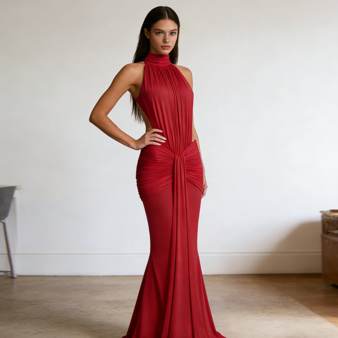 Damen Elegantes Drapiertes Abendkleid mit tiefem Rückenausschnitt und figurbetontem Schnitt R&B