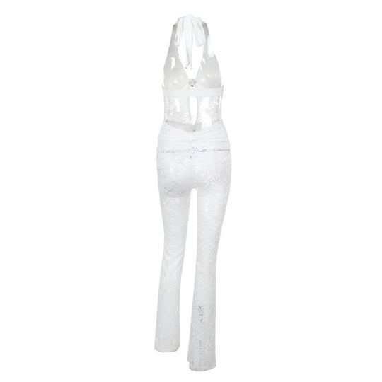 Damen Jumpsuit mit elegantem Spitzendetail und tiefem V-Ausschnitt R&B