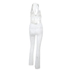 Damen Jumpsuit mit elegantem Spitzendetail und tiefem V-Ausschnitt R&B