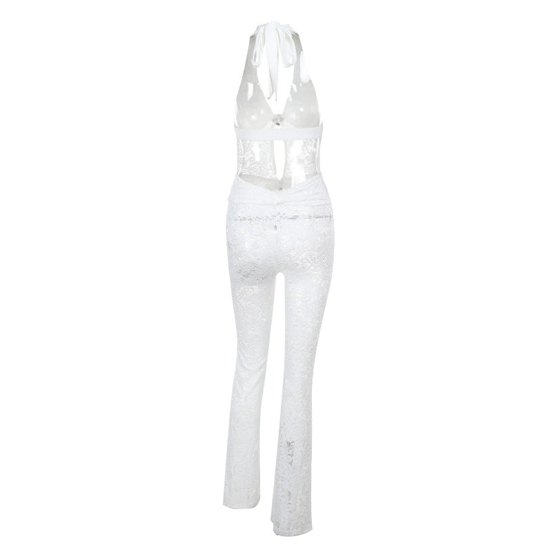 Damen Jumpsuit mit elegantem Spitzendetail und tiefem V-Ausschnitt R&B