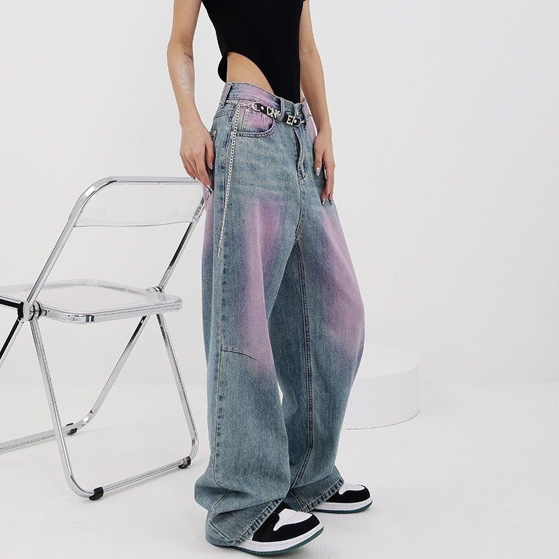 Damen lässige Baggy-Jeans mit farbverlaufendem Design und einem einzigartigen Schnitt R&B