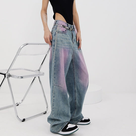 Damen lässige Baggy-Jeans mit farbverlaufendem Design und einem einzigartigen Schnitt R&B
