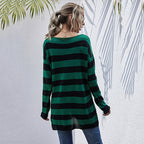 Damen gestreifter Oversized Pullover mit tiefem V-Ausschnitt und trendigen Cut-Outs R&B