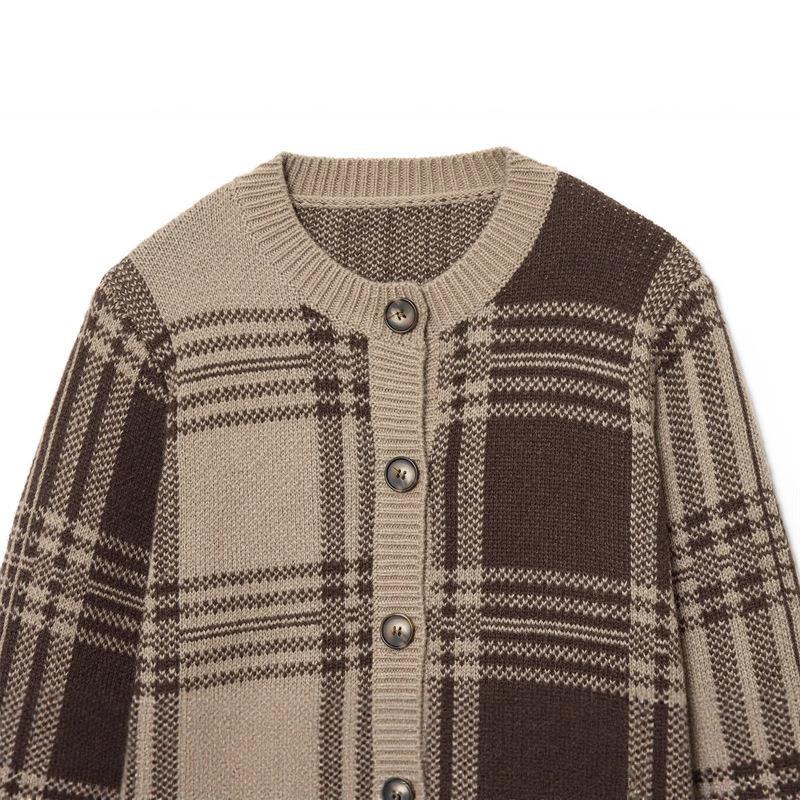 Damen gemütliche Karoknitted Cardigan R&B