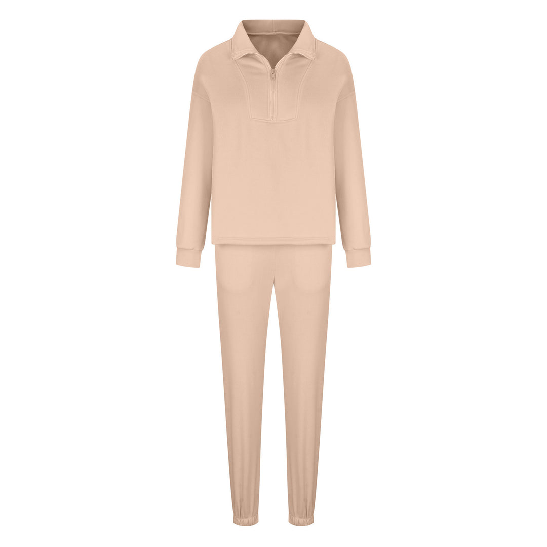 Damen sportlicher Fleece-Pullover und Jogginghose-Set mit hohem Kragen R&B