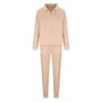 Damen sportlicher Fleece-Pullover und Jogginghose-Set mit hohem Kragen