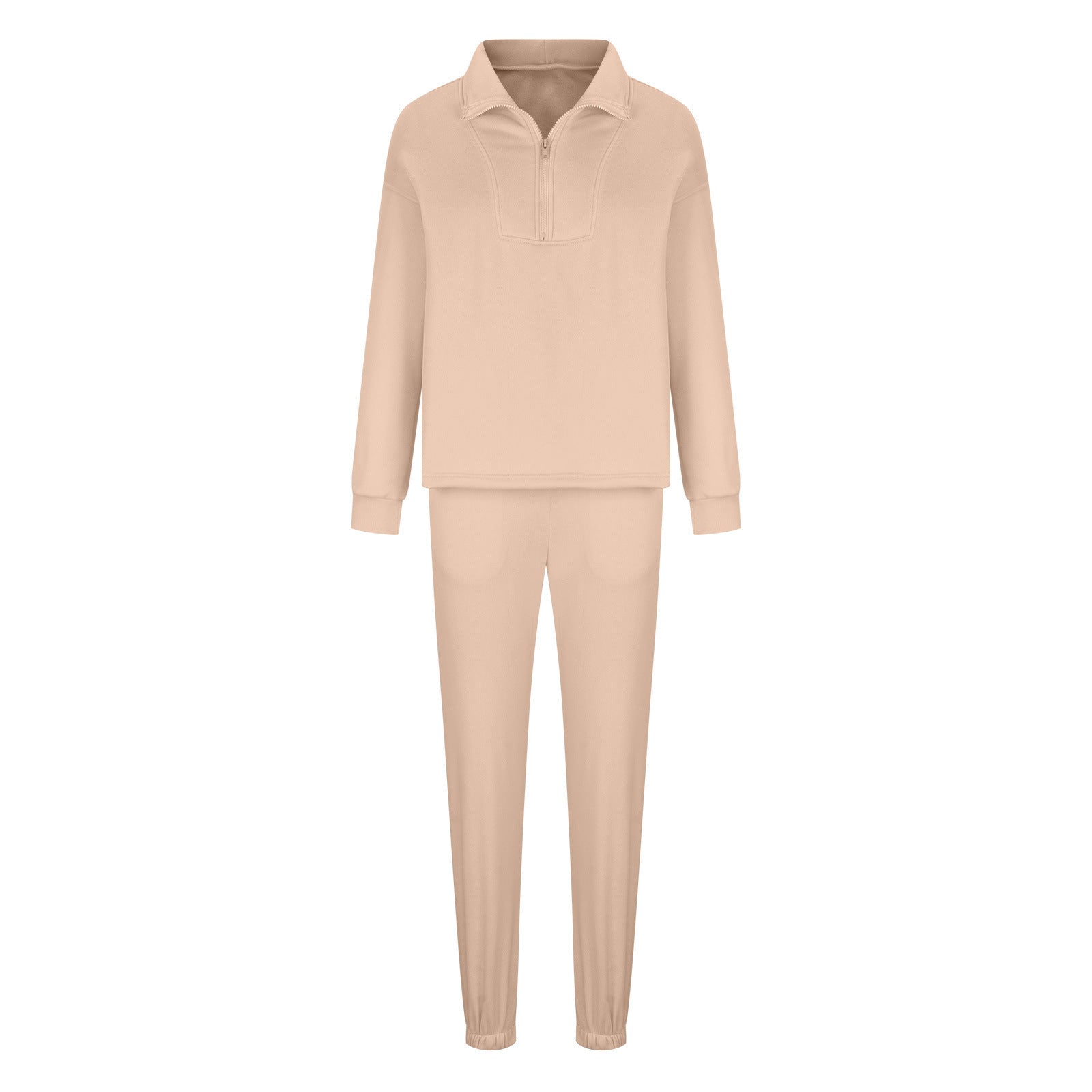 Damen sportlicher Fleece-Pullover und Jogginghose-Set mit hohem Kragen
