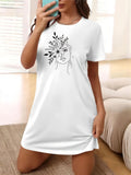 Damen T-Shirt-Kleid mit künstlerischem Blumenmotiv und figurbetontem Schnitt R&B