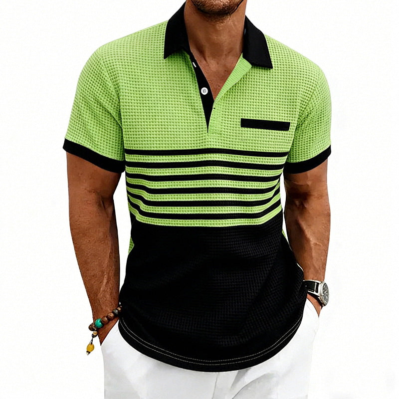 Herren nan Jacquard-Polo mit Blockstreifen, Brustblende und Baumwollmix R&B