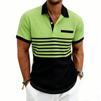 Herren nan Jacquard-Polo mit Blockstreifen, Brustblende und Baumwollmix R&B