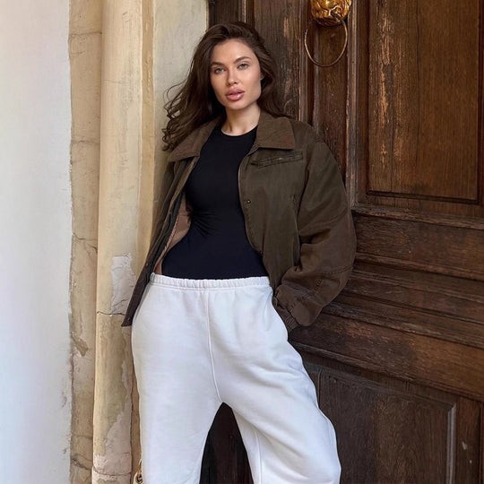 Damen Kunstlederjacke mit attraktivem Leopardenmuster und elastischem Bund R&B