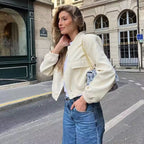 Damen modische cropped Bomberjacke mit großen Pattentaschen R&B