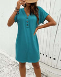 Damen Freizeitkleid mit Knopfdetails und V-Ausschnitt R&B