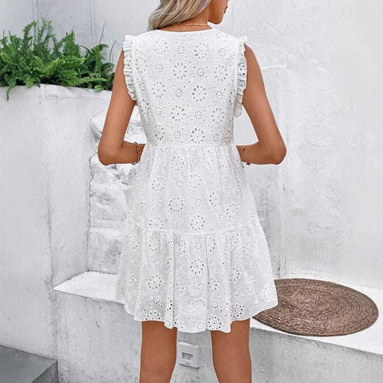 Damen luftiges Sommerkleid mit floralen Stickereien und Rüschendetails R&B