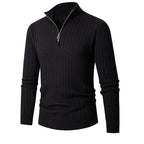 Herren eleganter Strickpullover mit durchgehendem Reißverschluss und Rippenstruktur R&B