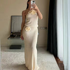 Damen Häkel-Maxikleid mit hohem Schlitzausschnitt
