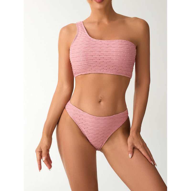 Damen Einseitiger Bikini mit elegantem Rippendesign und verstellbaren Trägern R&B