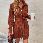 Damen Hemdblusenkleid mit Gürtel und Taschen R&B