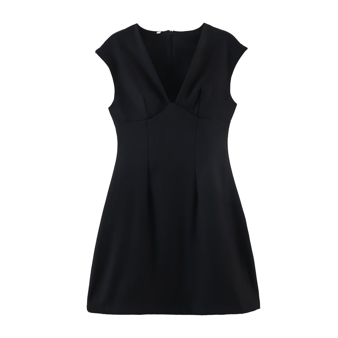 Damen elegantes Kurzkleid mit V-Ausschnitt und A-Linien-Schnitt R&B