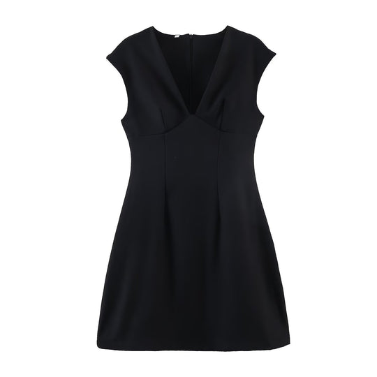 Damen elegantes Kurzkleid mit V-Ausschnitt und A-Linien-Schnitt R&B