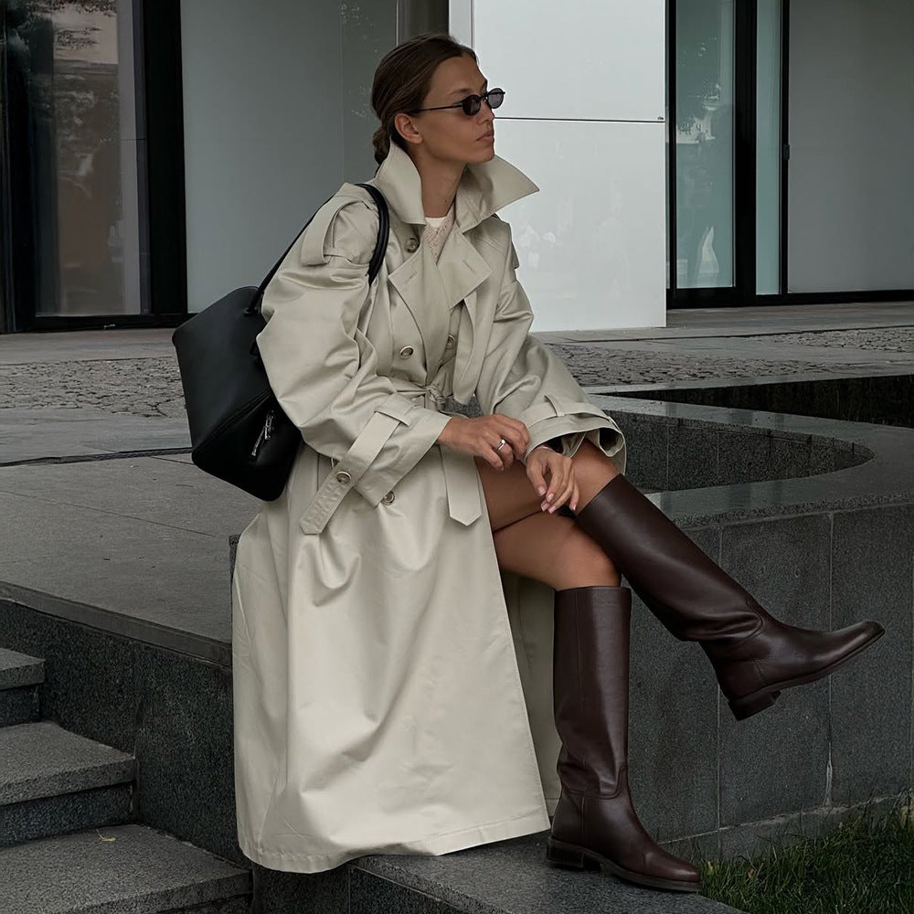 Damen Modischer Trenchcoat mit breitem Gürtel und weiten Ärmeln R&B
