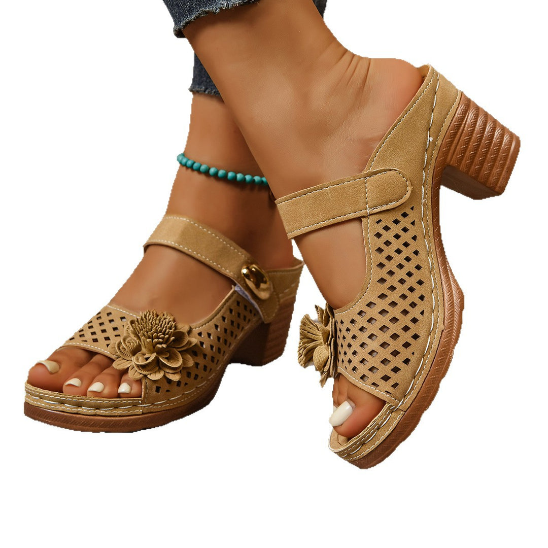 Damen Slide-Sandalen mit floraler Applikation und Blockabsatz R&B