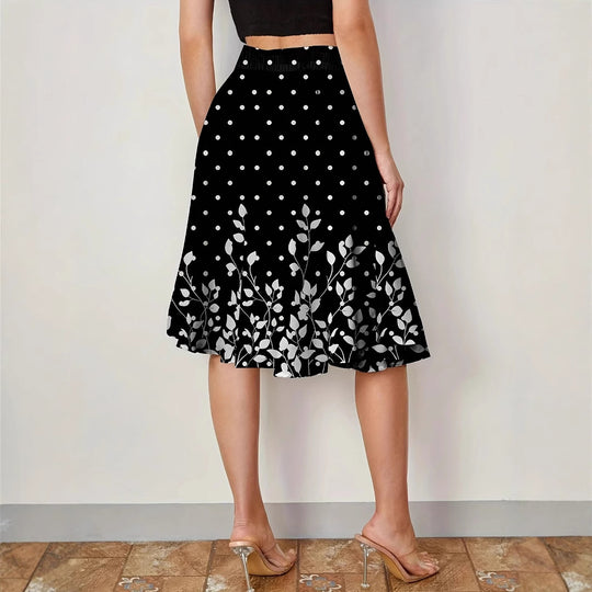 Damen Eleganter Midirock mit floralem Design und Punkten R&B
