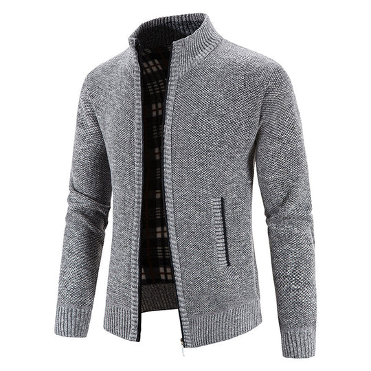 Herren modische Strickjacke mit hochgeschlossenem Kragen und praktischen Taschen R&B