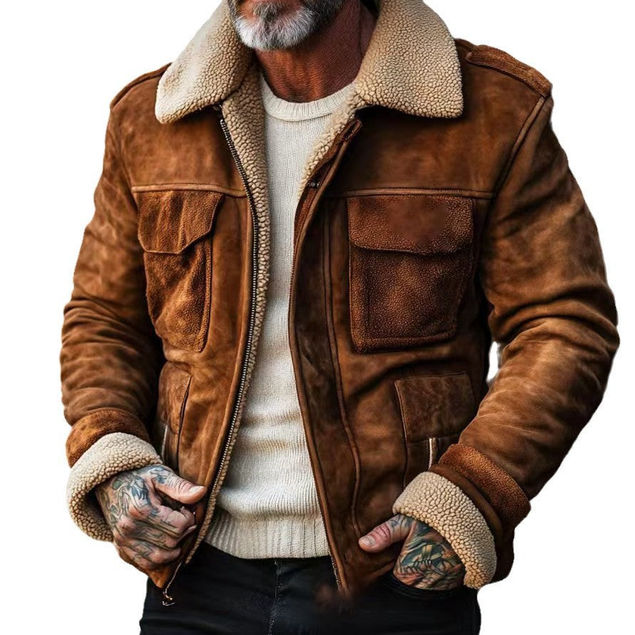 Herren stilvolle Lammfelljacke mit praktischen Taschen R&B