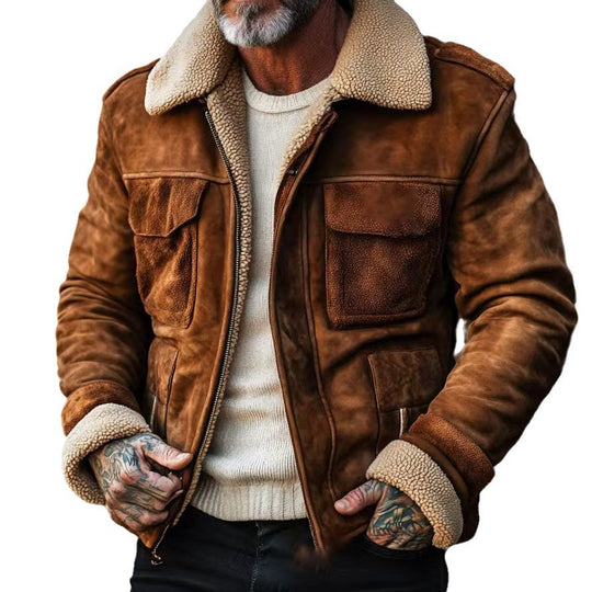 Herren stilvolle Lammfelljacke mit praktischen Taschen R&B