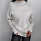 Damen Modernes Strickoberteil mit hochgeschlossenem Kragen und feinem Rippenmuster