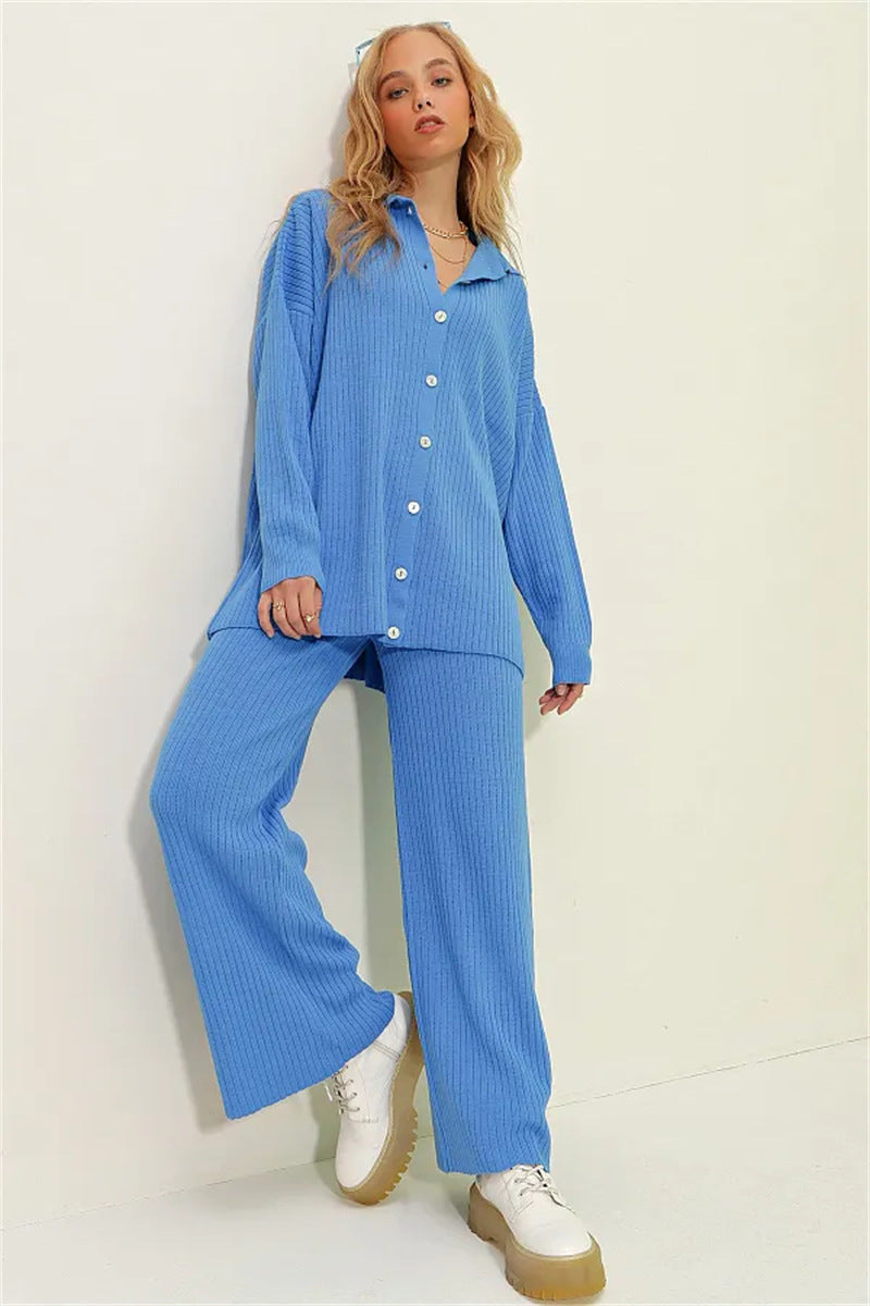 Damen lässiges Zweiteiler-Set mit bequemer Weite und Knopfdetails R&B